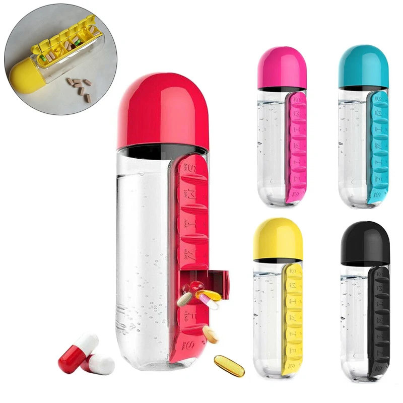 20OZ Water Bottle W/ 7 Daily Pill Case 1
