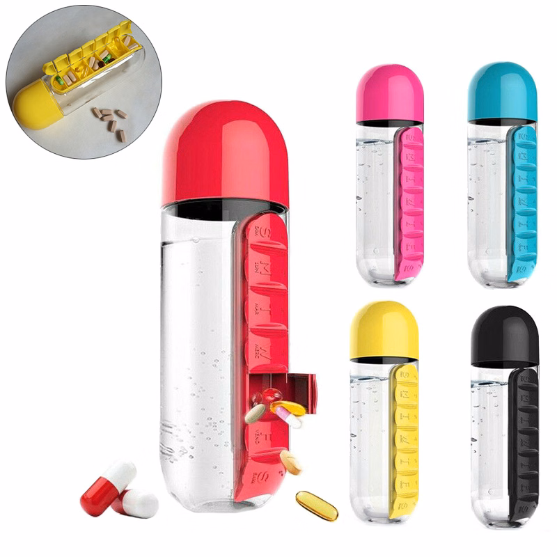20OZ Water Bottle W/ 7 Daily Pill Case