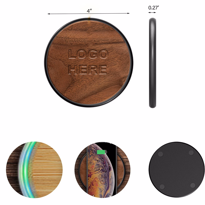 Led Wireless Charging Walnut/Bamboo Disc