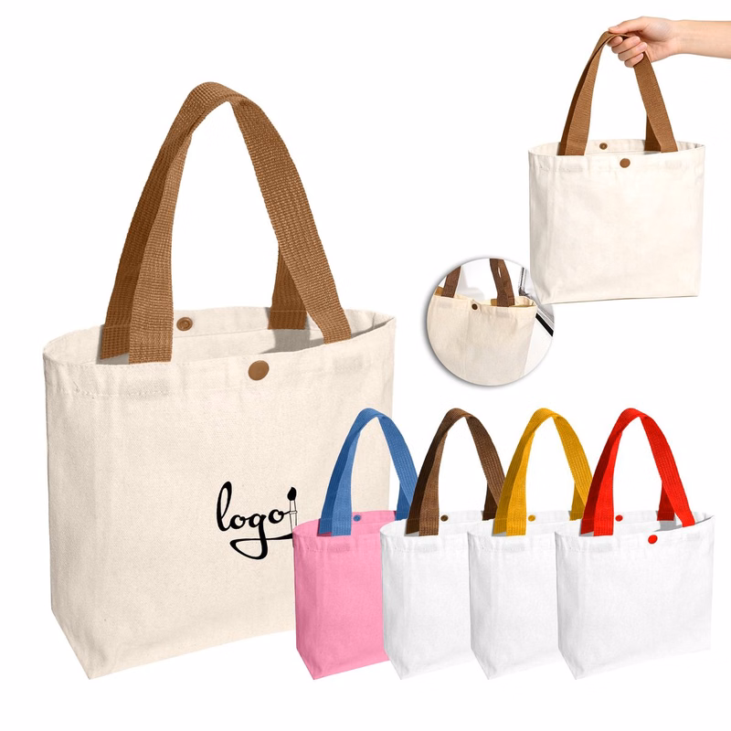 Canvas Tote Bag with Snap Closure