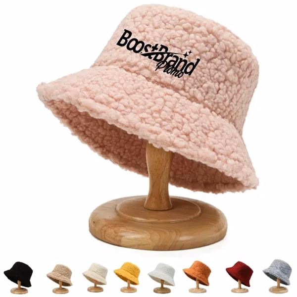 Custom Plush Sherpa Bucket Hat with Full-Color Branding — Cozy Winter Headwear