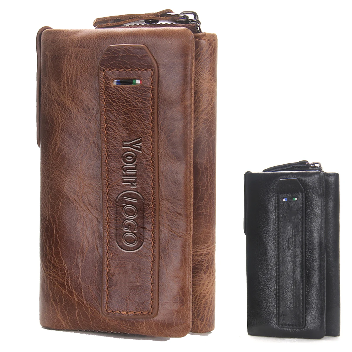 Leather High-capacity Key Holder Wallet Men Coffee Black 1