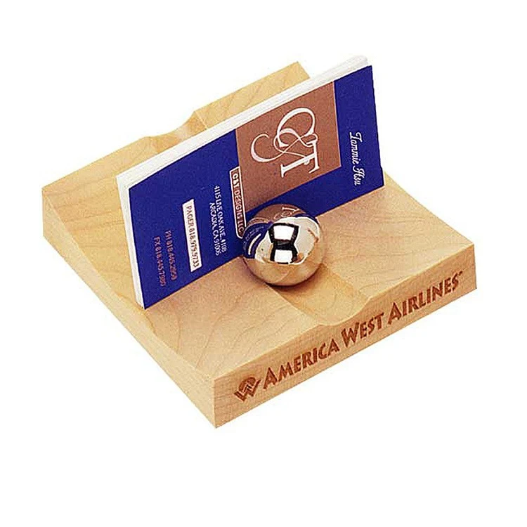 Maple Business Card Holder w/2 Chrome Balls 1