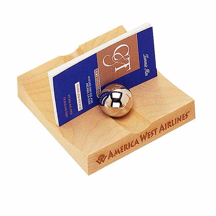 Maple Business Card Holder w/2 Chrome Balls