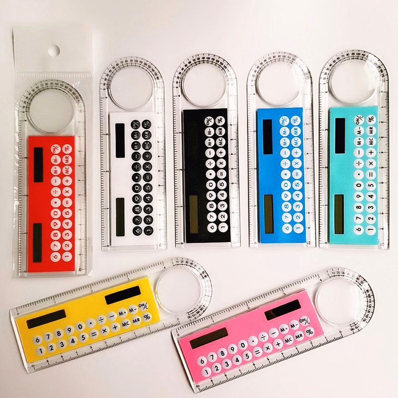 Mini Pocket Basic Calculator Solar Transparent Ruler