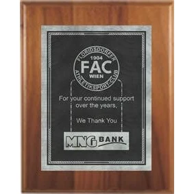 7" x 9" Cherry Finish Plaque with a Smoke/Silver Victory Sunray Plate 1