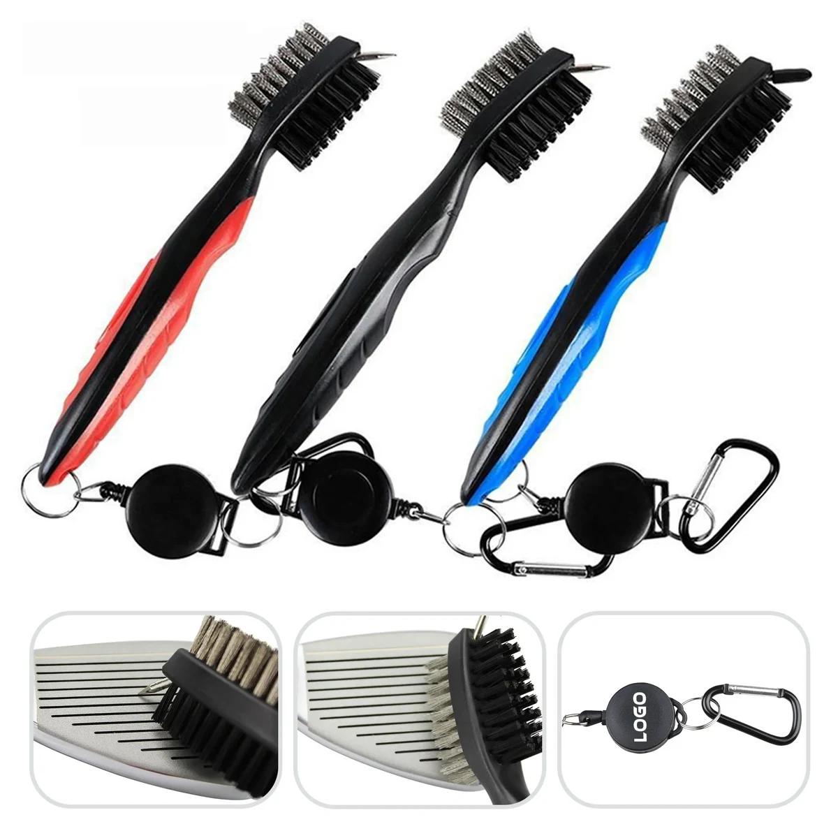 3 in 1 Golf Club Cleaning Brush with Retractable Aluminum Ca 1