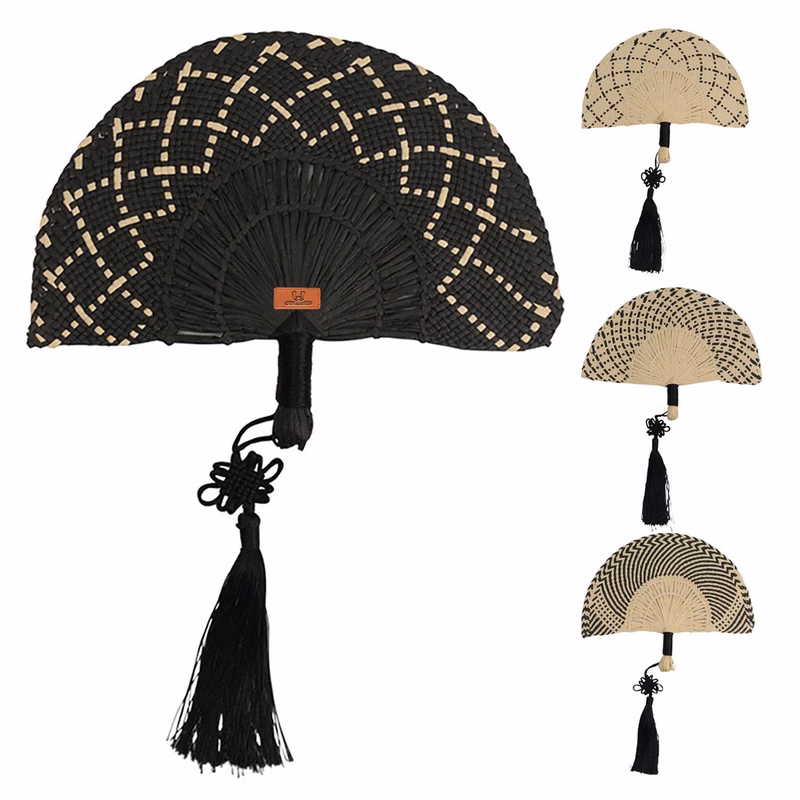 Handwoven Straw Fan with Tassel