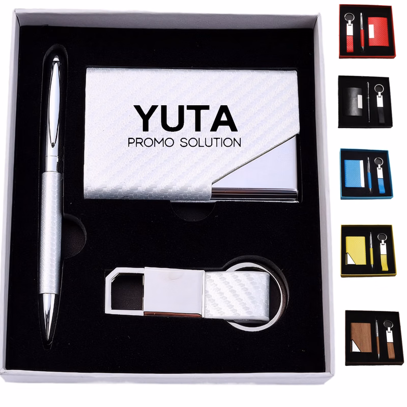 3Pcs Office Ballpoint Pen Card Case Keychain Gift Set