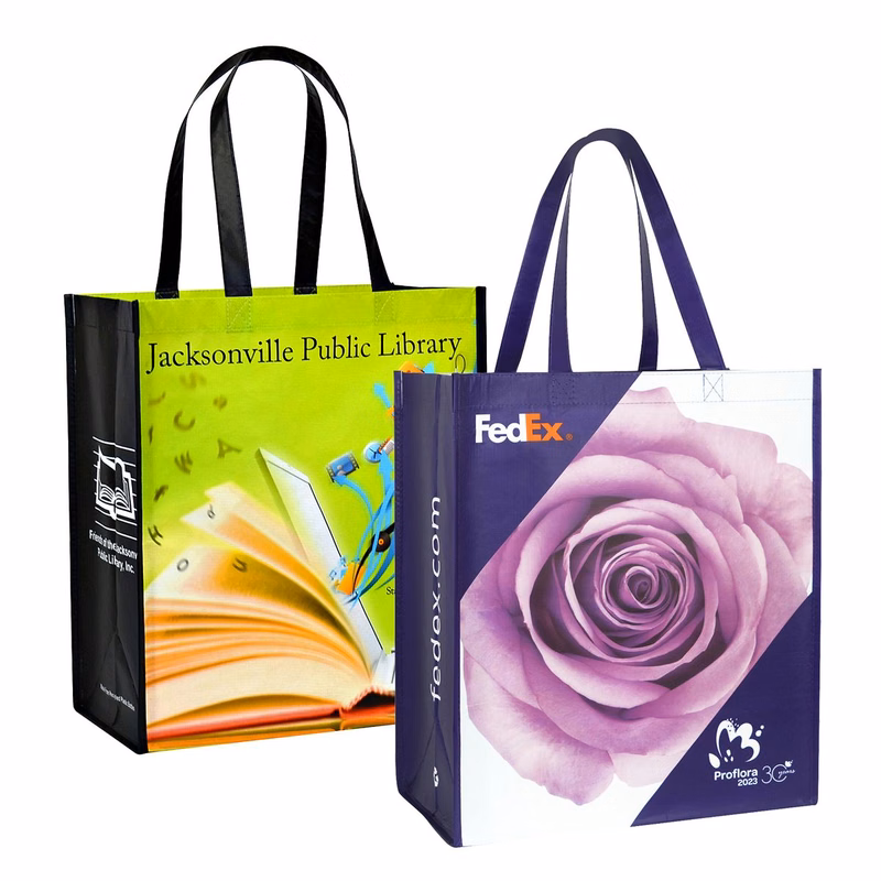 Custom Full-Color Printed 145g Laminated RPET Tote Bag 14"x16"x8"