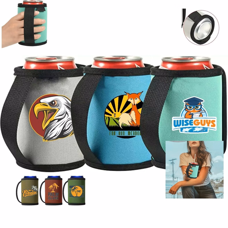 12 Oz. Neoprene Sublimated Can Cooler with Strap Handle