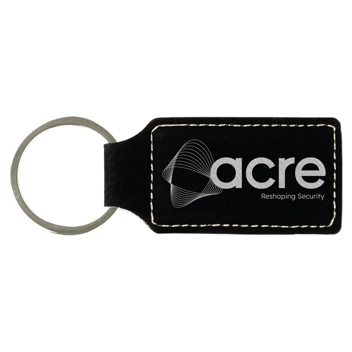 Black/Silver Leatherette Rectangle Keychain 1