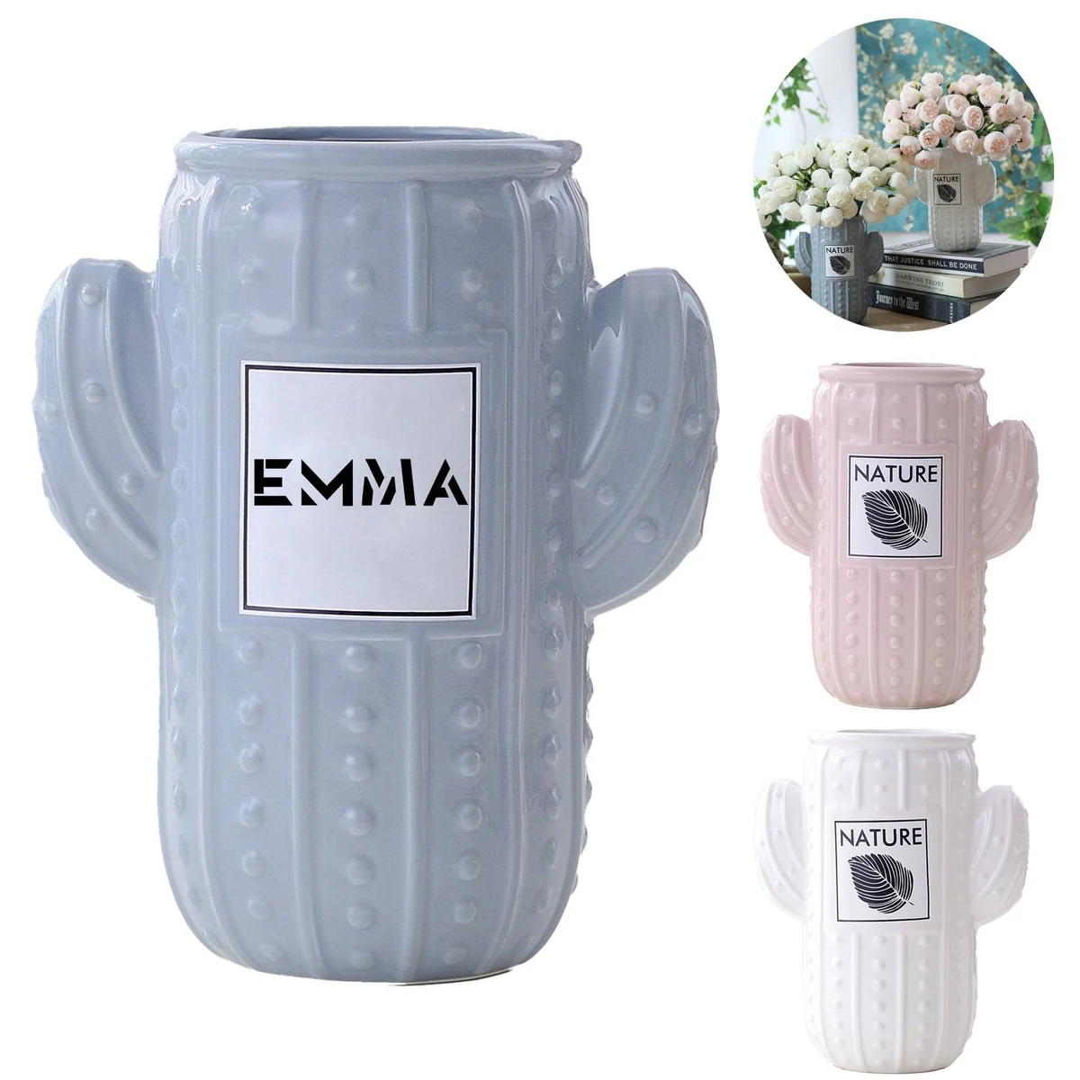 Cactus Shape Ceramic Vase for Flower Arrangement Home 1