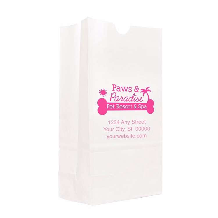 One Color 1-Sided SOS White Paper Bags (6" x 11.0625" x 3.625")