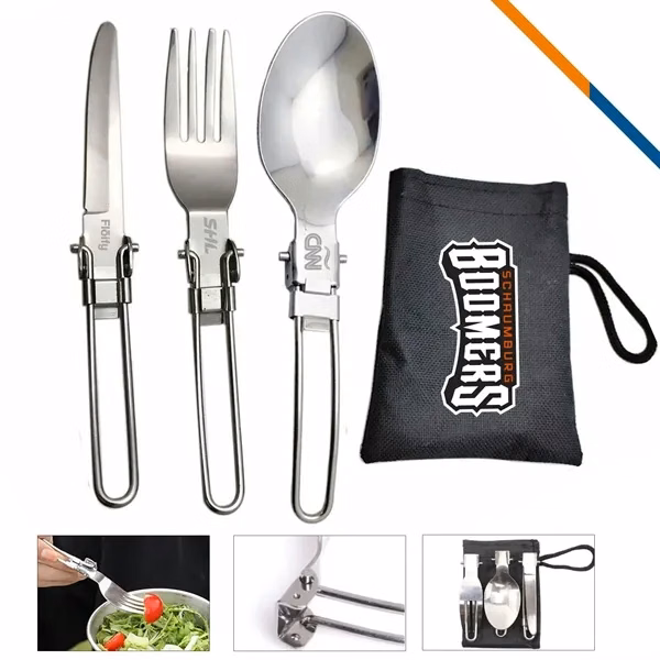 Custom Stainless Steel Foldable Flatware Set with Case — Travel & Camping Gift