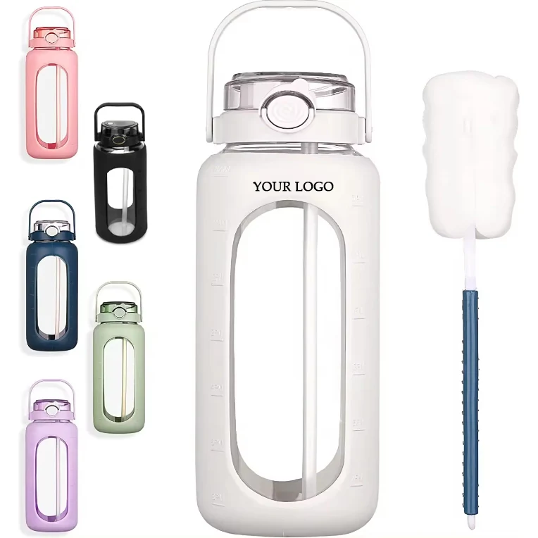 64oz Glass Water Bottle with Straw 1