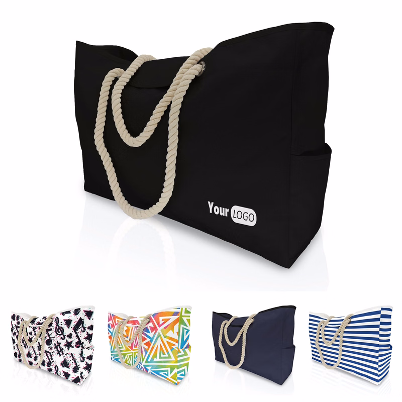 Nylon Stylish Canvas Beach Tote Bag With Rope Handles