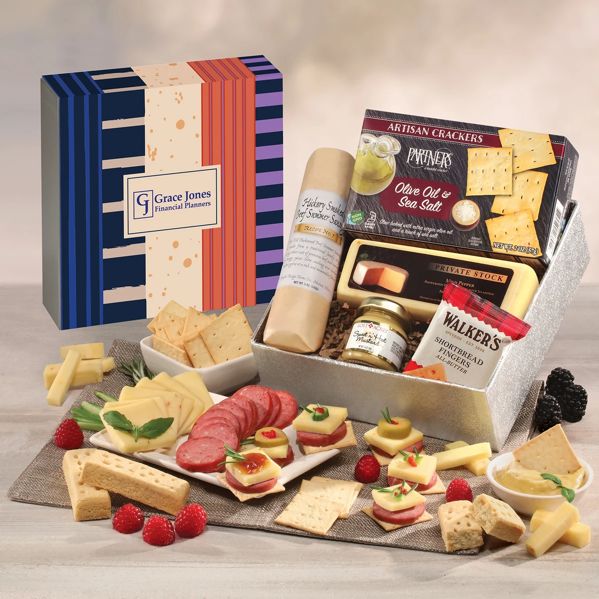 Shelf Stable Snack Lover's Gift Box with Stripes & Splatter Sleeve 1