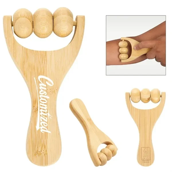 Custom Bamboo Handheld Massage Roller with Natural Finish — Wellness Promo 1