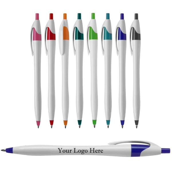 Custom Plastic Retractable Ballpoint Pen With Colored Trim — Office Giveaway 1