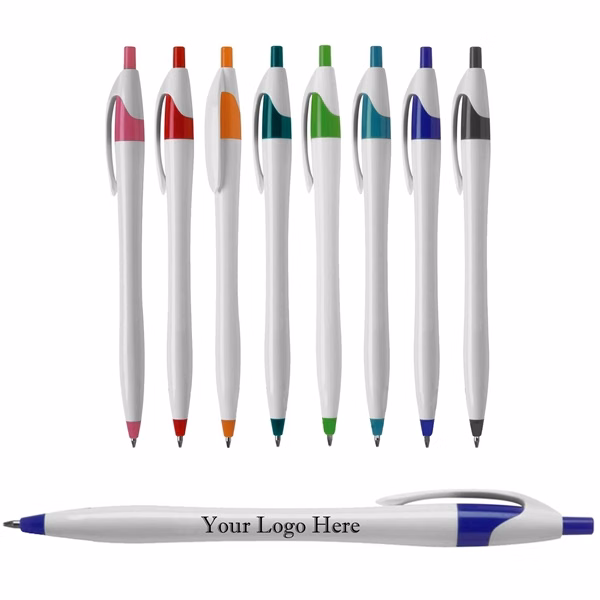 Custom Plastic Retractable Ballpoint Pen With Colored Trim — Office Giveaway