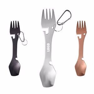 2 In 1 Dual Head Stainless Steel Fork And Square Spoon With Carabiner