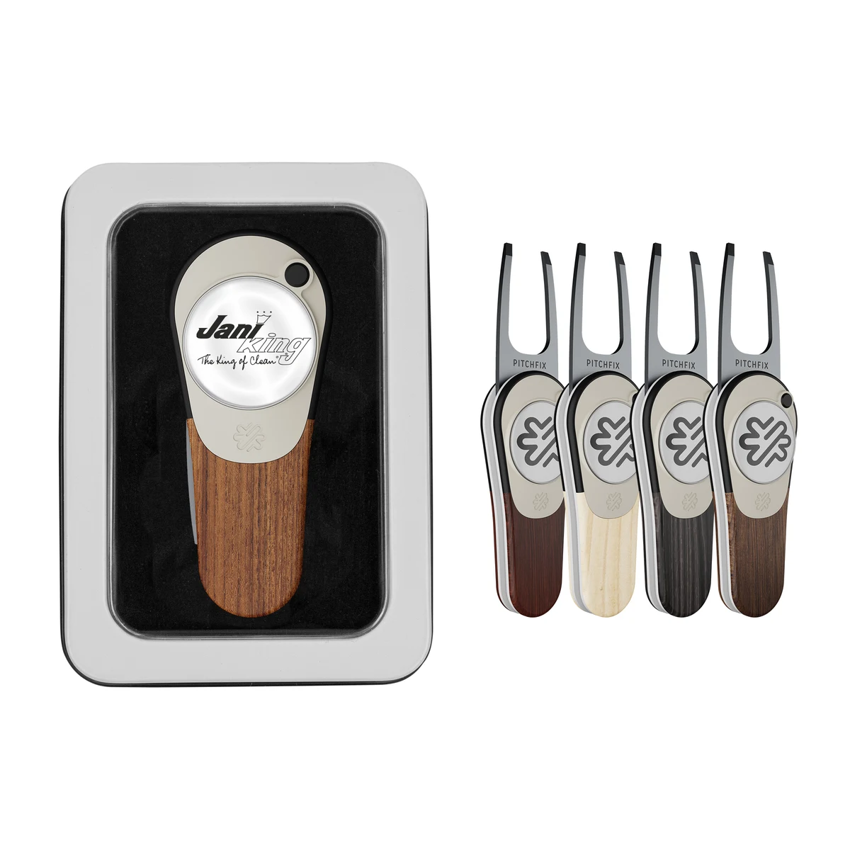 Pitchfix Woodie Golf Divot Repair Tool in Window Tin 1