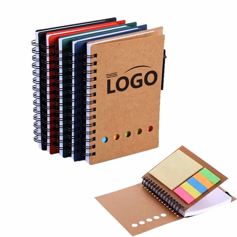 Spiral Notebook with Sticky Notes and Pen