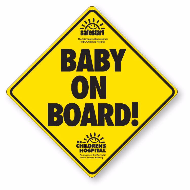 Baby on Board Sign .008 Vinyl Decal Static Face, 5" x 5", Spot Colours