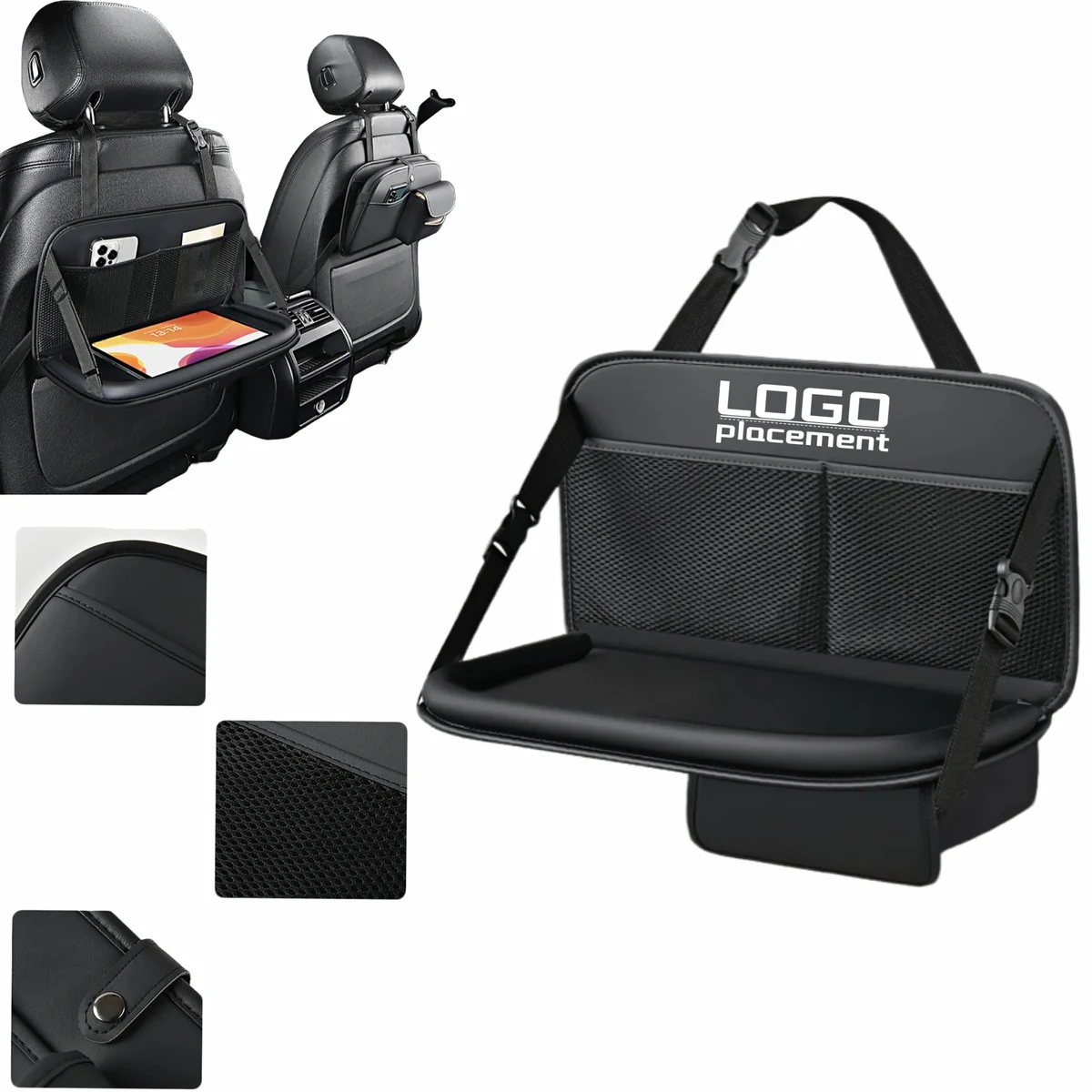 Car Seat Back Hanging Organizer: Foldable Table & Pouch 1