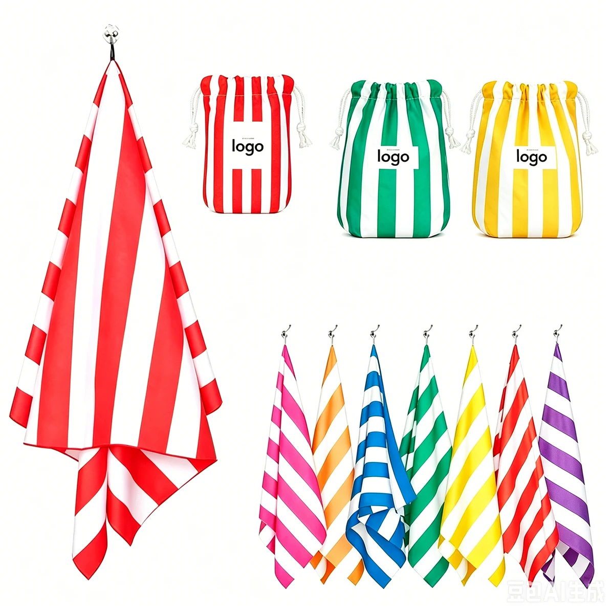 Microfiber Striped Beach Towel with Pouch 1