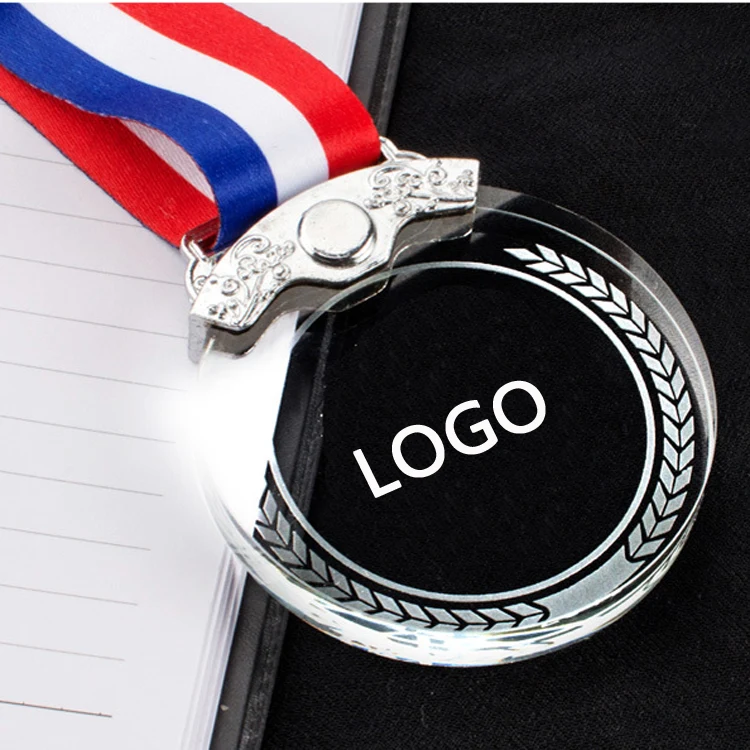 Metal Inlay Crystal Medal with Lanyard 1
