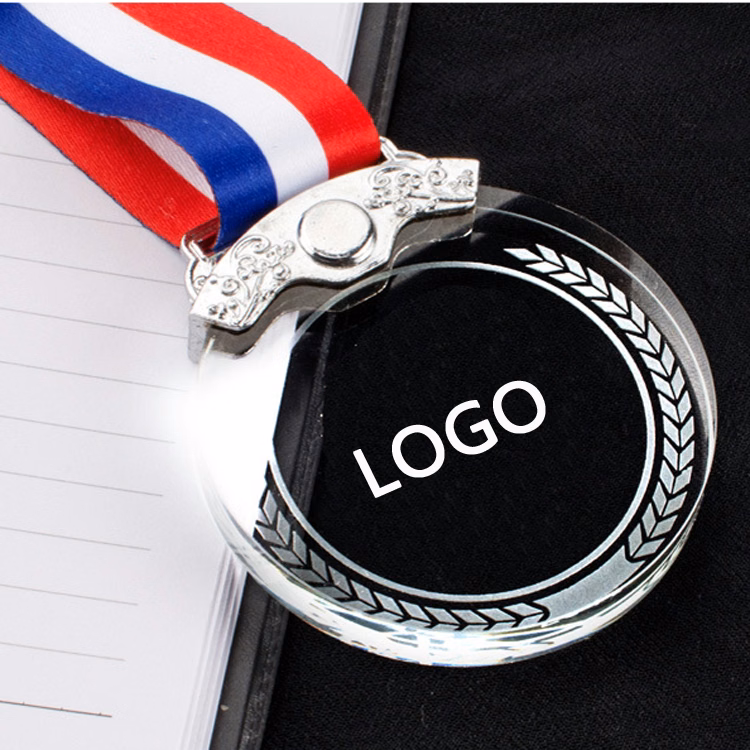 Metal Inlay Crystal Medal with Lanyard