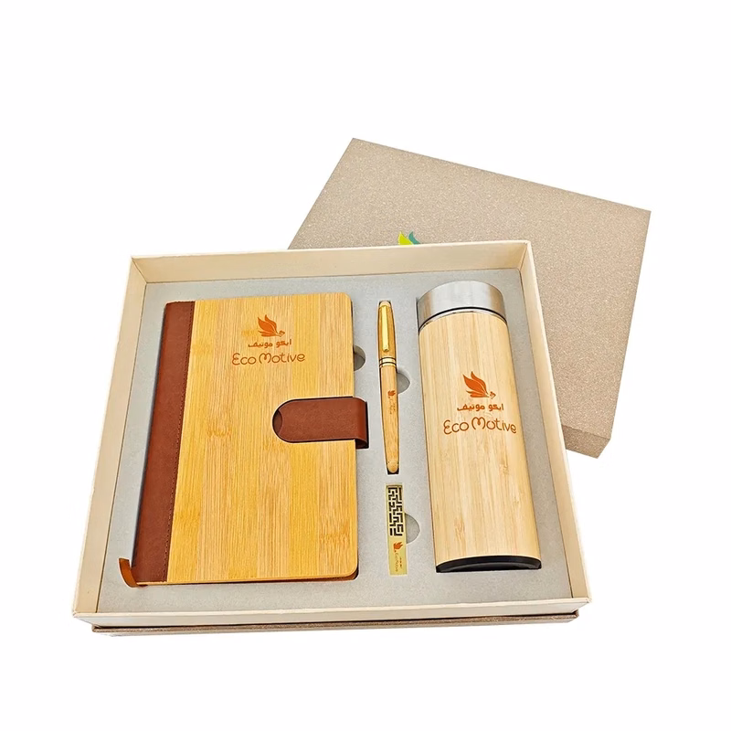 Bamboo Notebook Pen Bottle USB Gift Set