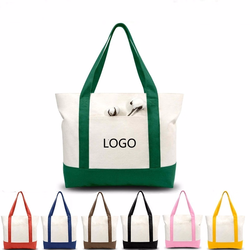 10 oz Cotton Canvas Boat Tote Bag W/ Front Pocket
