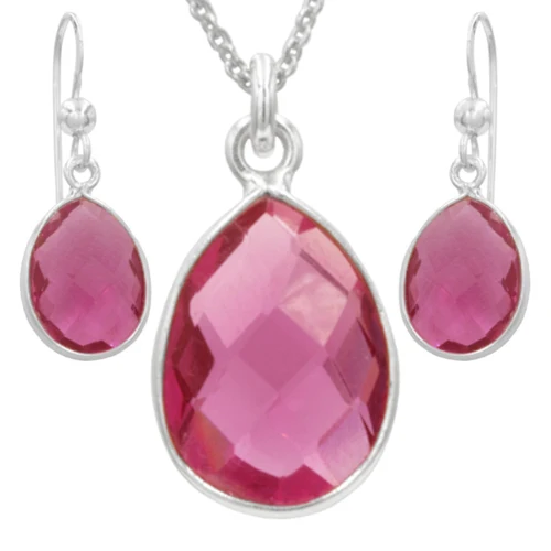 Antwerp Sterling Silver Pink Quartz Earrings and Necklace Set 1