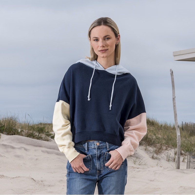 ANNABELLE SUEDED COLORBLOCK HOOD PULLOVER