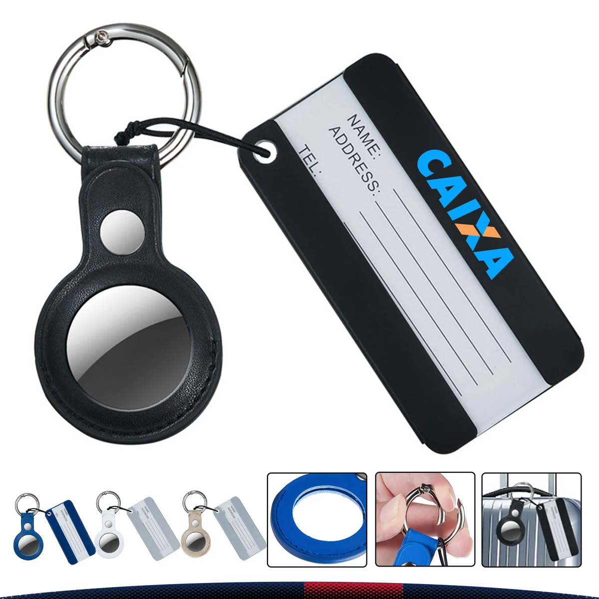 Uveth PU Leather Luggage Tag With Tracker Holder 1