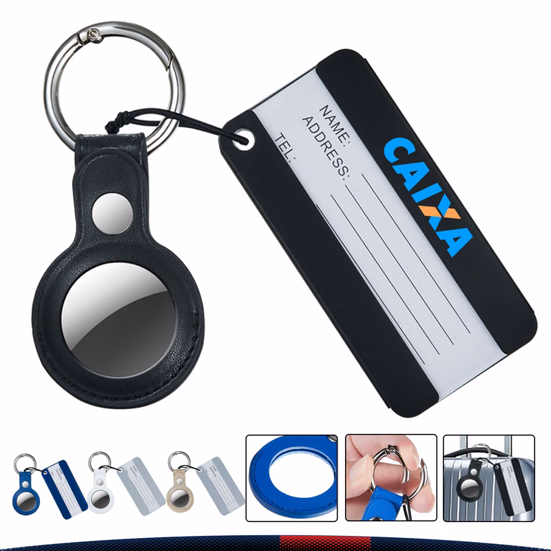 Uveth PU Leather Luggage Tag With Tracker Holder