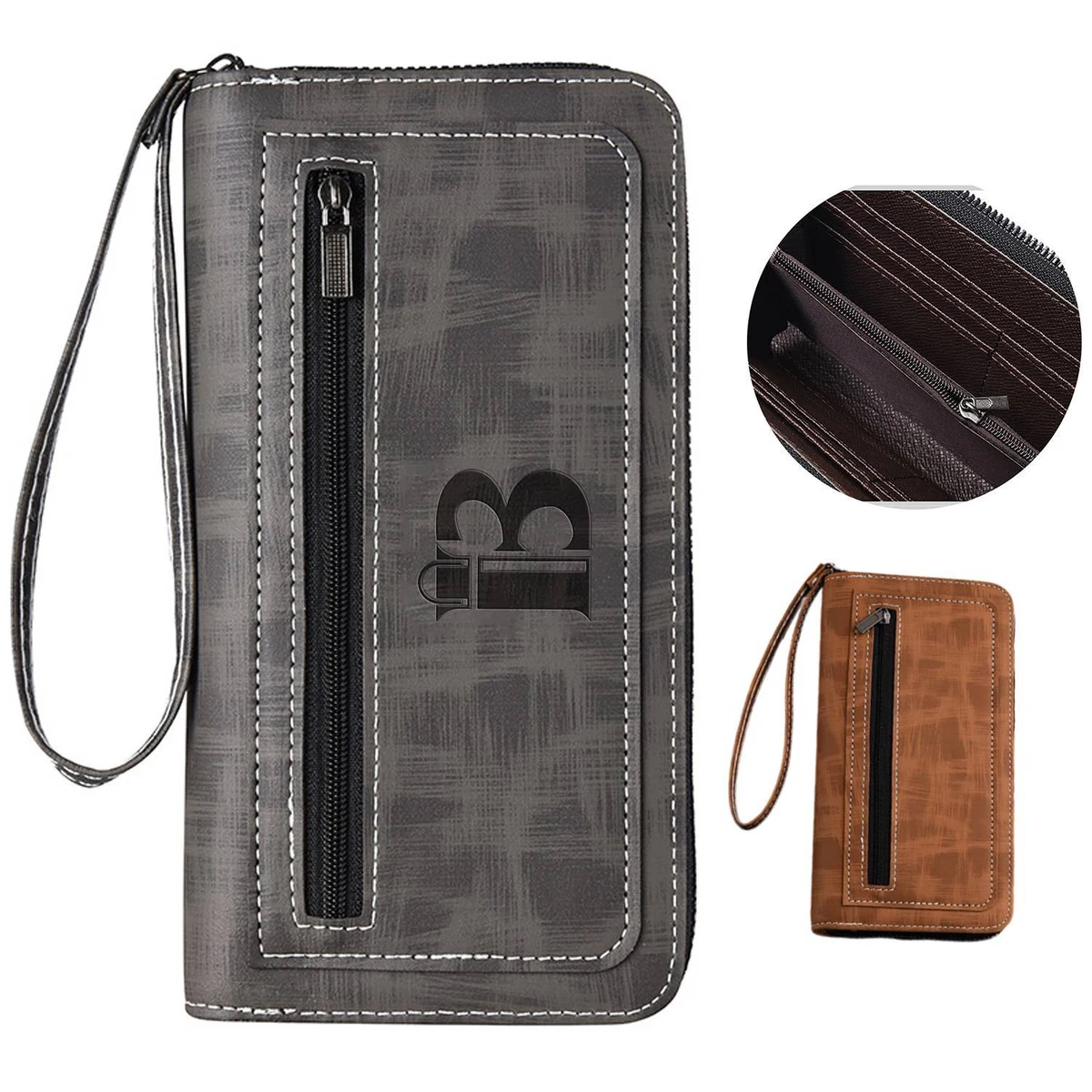 Men Long PU Zipper Wallet w/ Carrying Strap 1