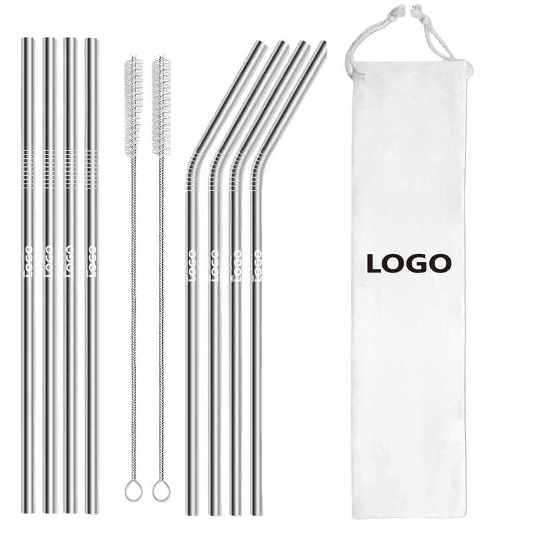 Set 8 Pack Stainless Steel Smoothie Straws
