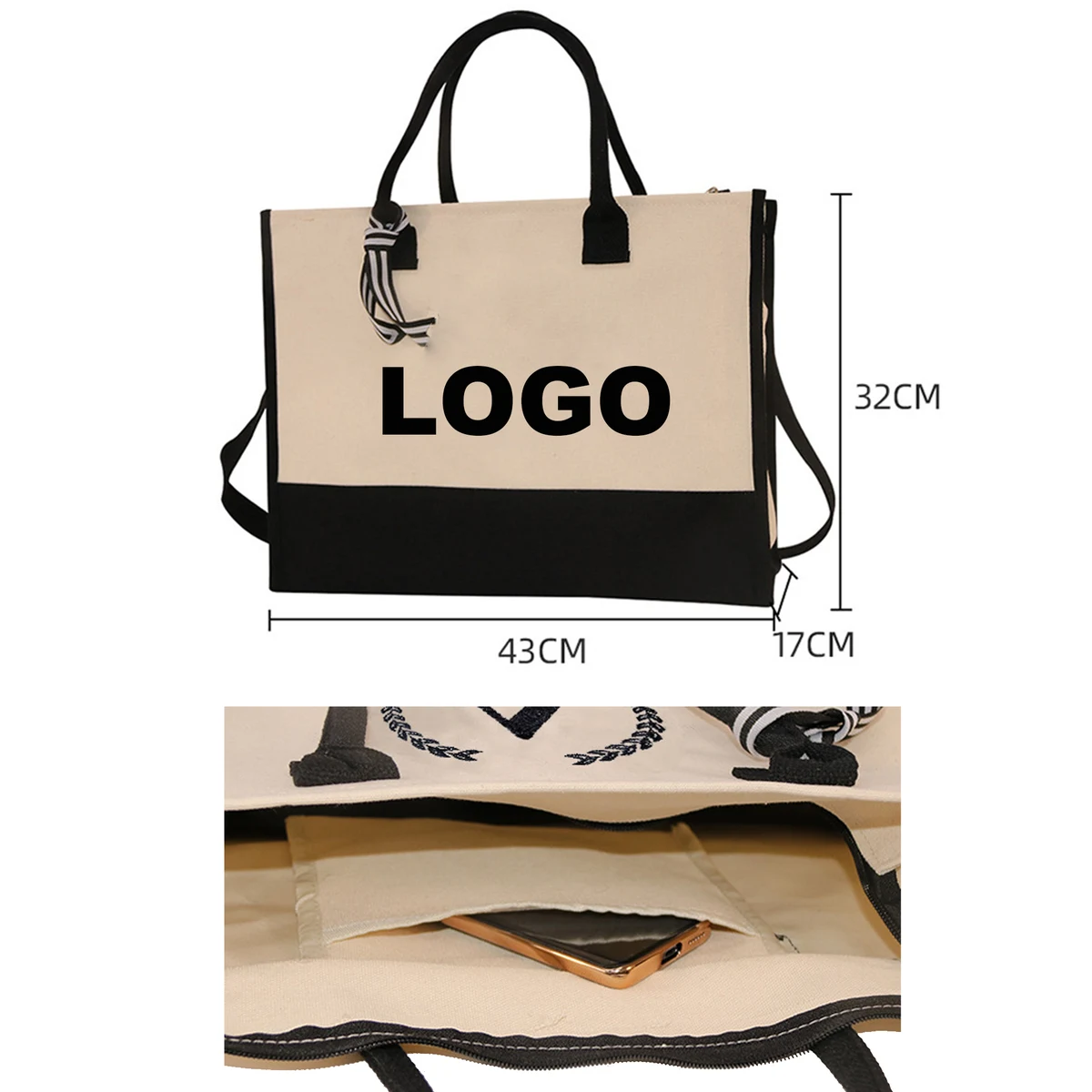 Durable 2-in-1 Canvas Shoulder Tote Bag 1