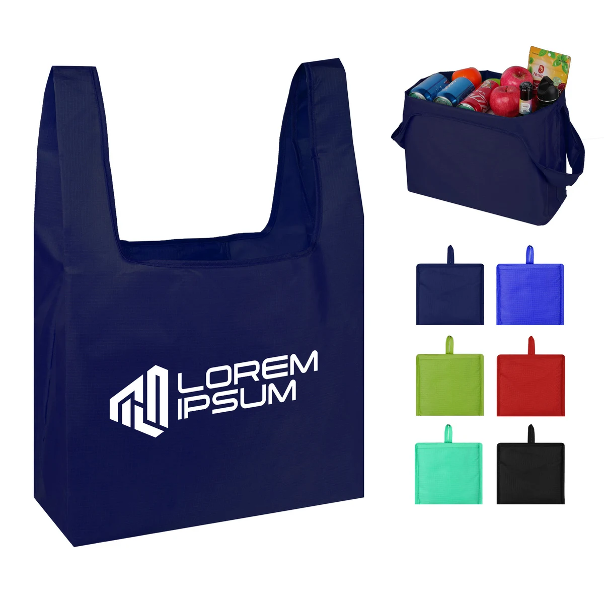Foldable Shopping Grocery Tote Bag W/Inner Pouch, custom tote bag with logo imprint 1