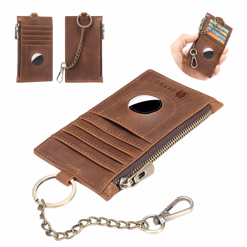 Crazy Horse Leather RFID Card Holder with Tracker Compartment