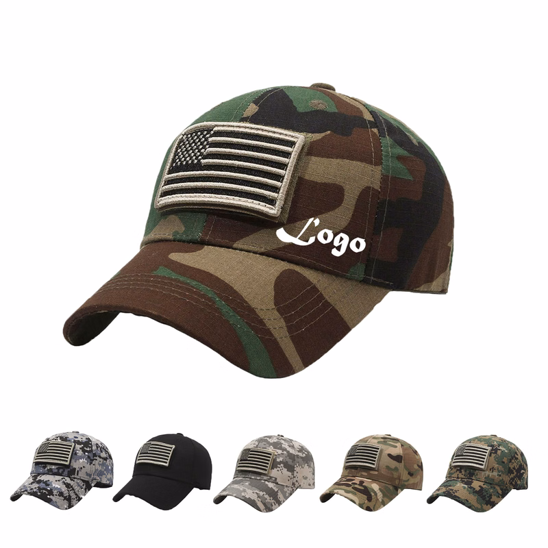 Camouflage Cotton Baseball Cap With Flag