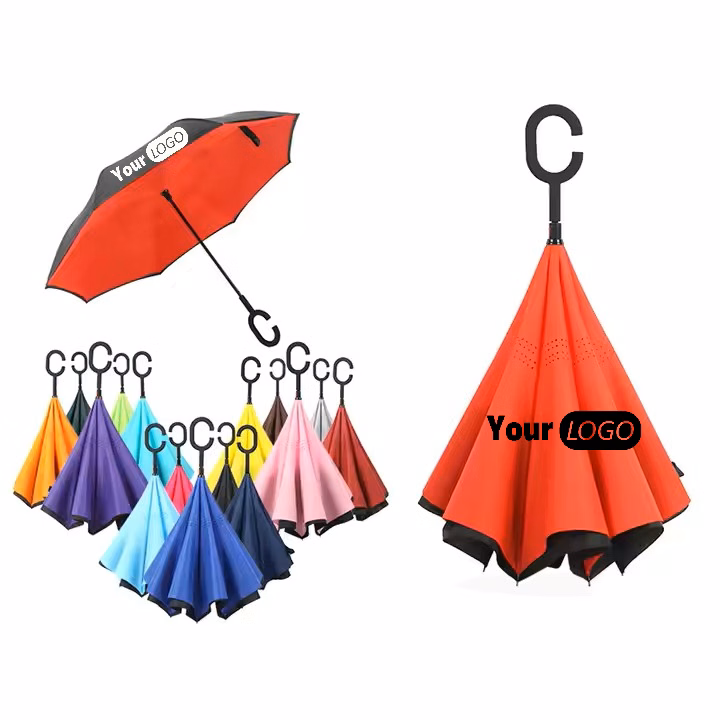 Windproof Double Layer Reverse Umbrellas with C-Shaped Handle