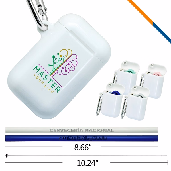 Custom Silicone Straw Kit Keychain — Container Carabiner Portable Eco Travel