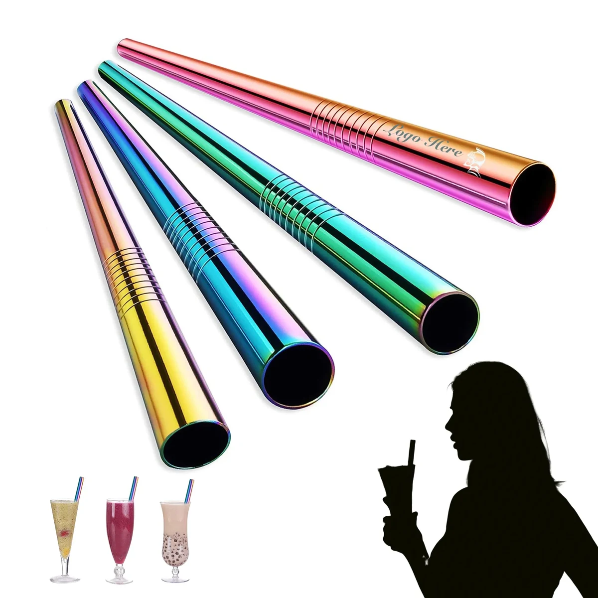 MOQ50 Extra Wide Colored Metal Straw 1