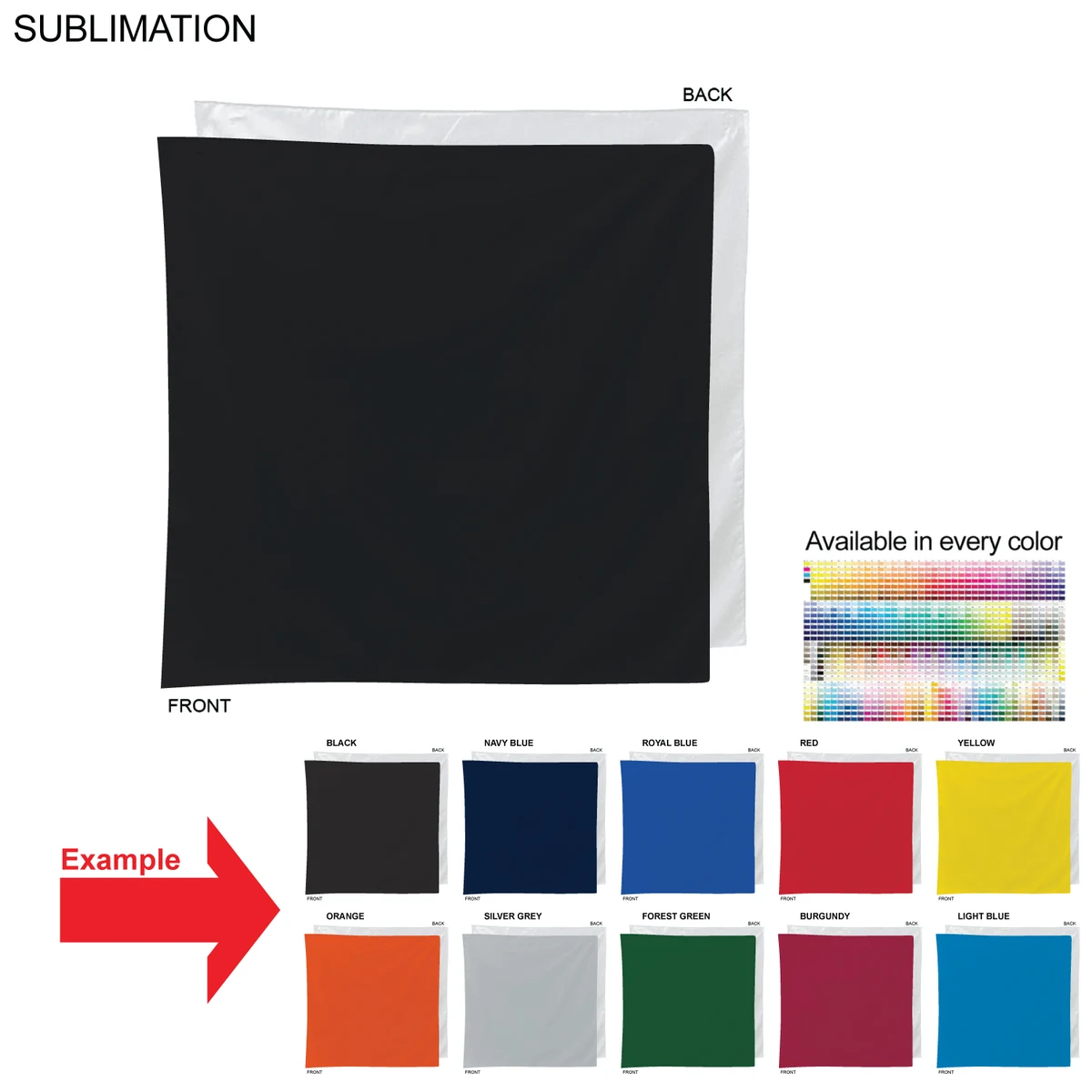 Colored Bandana, 22x22, Sublimated Edge to Edge 1 side, Available in every color 1