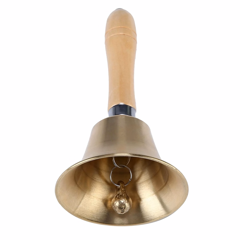Custom Logo Brass Bell With Wooden Handle Extra Loud Solid